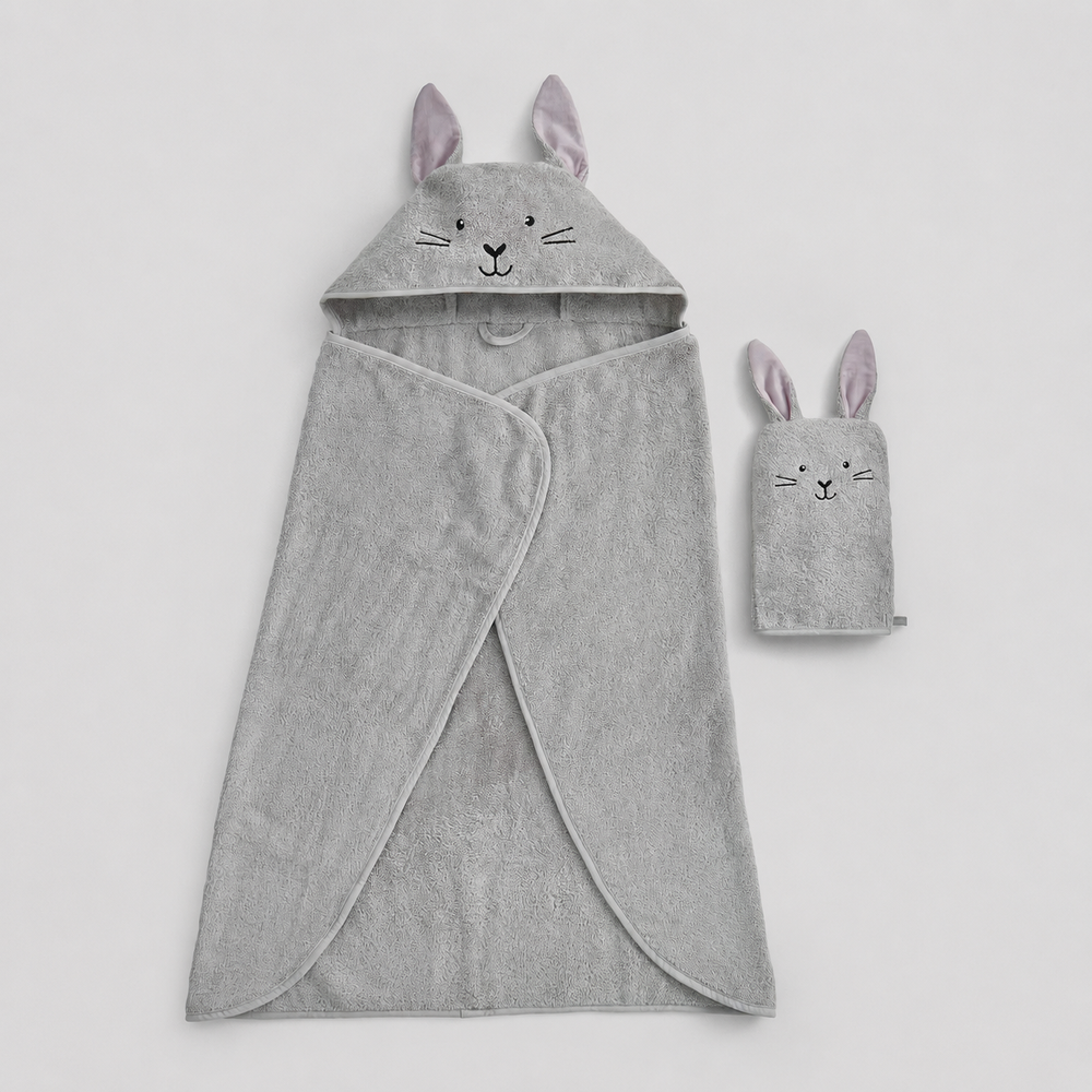 Toalla con Capucha Conejito Gris