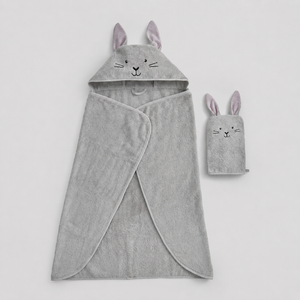 Toalla con Capucha Conejito Gris