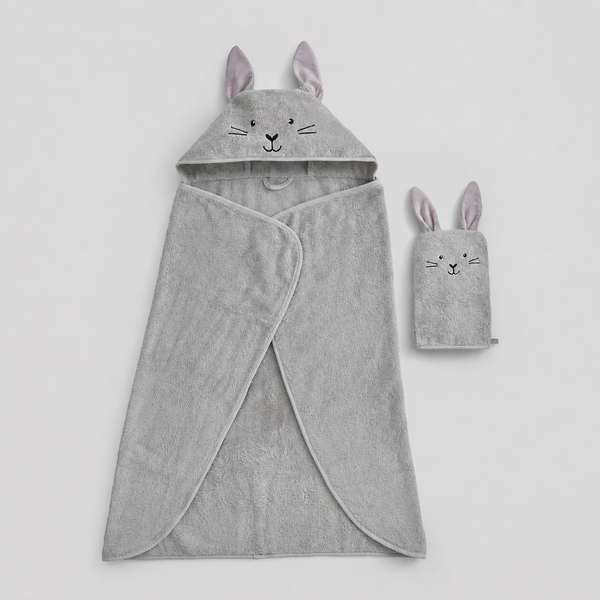 Toalla con Capucha Conejito Gris