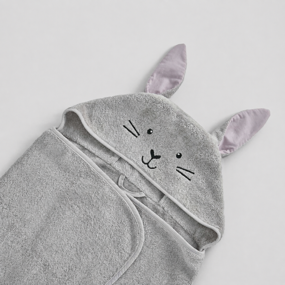 Toalla con Capucha Conejito Gris