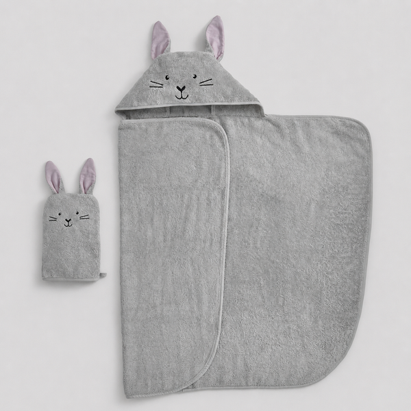 Toalla con Capucha Conejito Gris