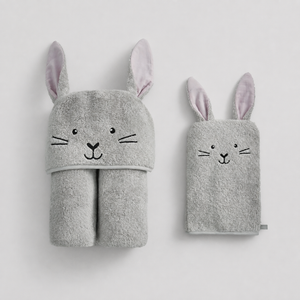 Toalla con Capucha Conejito Gris