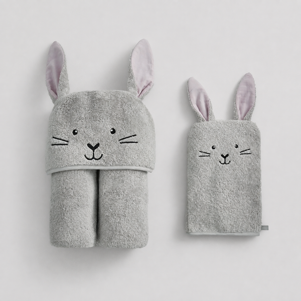 Toalla con Capucha Conejito Gris