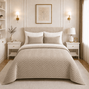 Cubrecama Zigzag + Fundas Beige