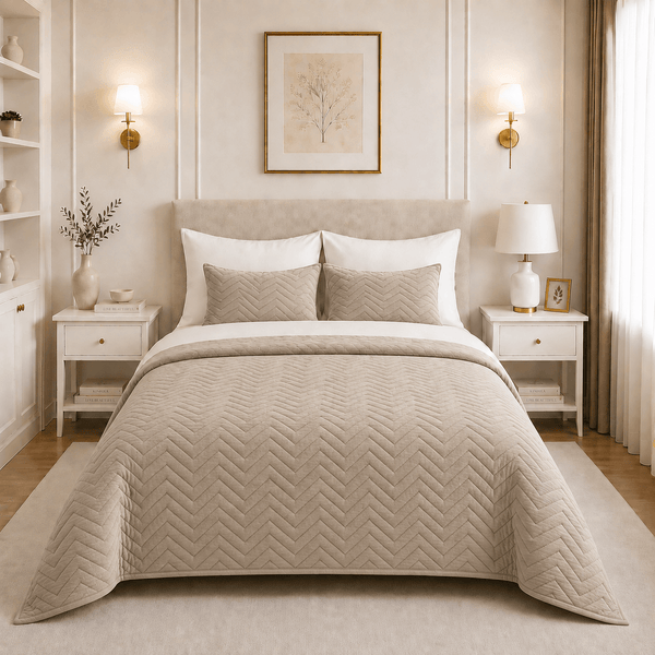 Cubrecama Zigzag + Fundas Beige