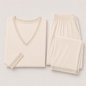 Pijama de Mujer Adona Viscosa con Encaje Beige