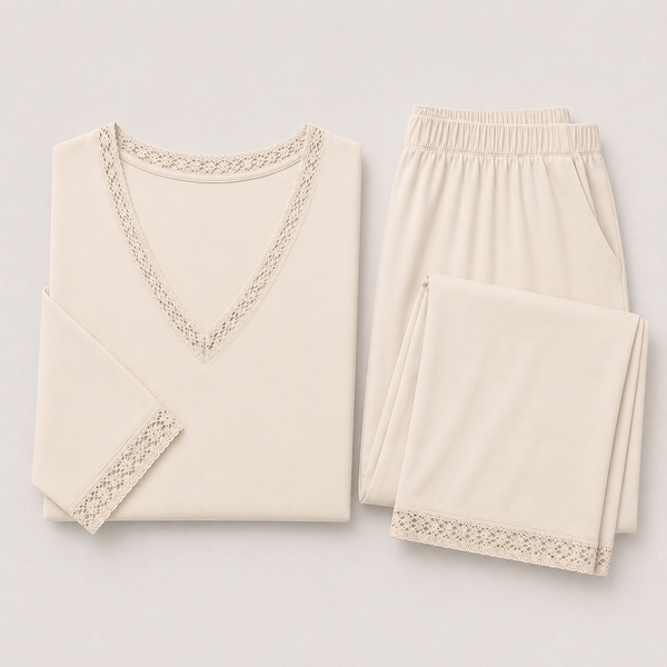 Pijama de Mujer Adona Viscosa con Encaje Beige