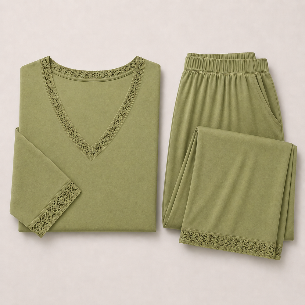 Pijama de Mujer Adona Viscosa con Encaje Olive