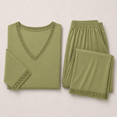 Pijama De Mujer Adona Viscosa Con Encaje Olive