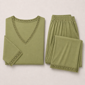 Pijama de Mujer Adona Viscosa con Encaje Olive
