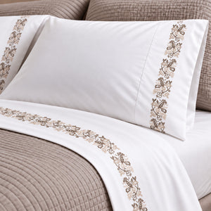 Juego de Sábanas 400 Hilos Blanco Óptico Bordado Versailles Moka