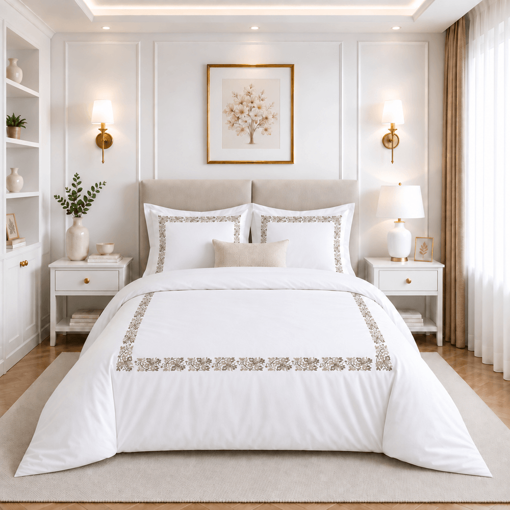 Cubreduvet Bordado Versailles Moka Blanco Óptico