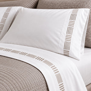 Juego de Sábanas 400 Hilos Blanco Óptico Aros Bordado Dubai Camel