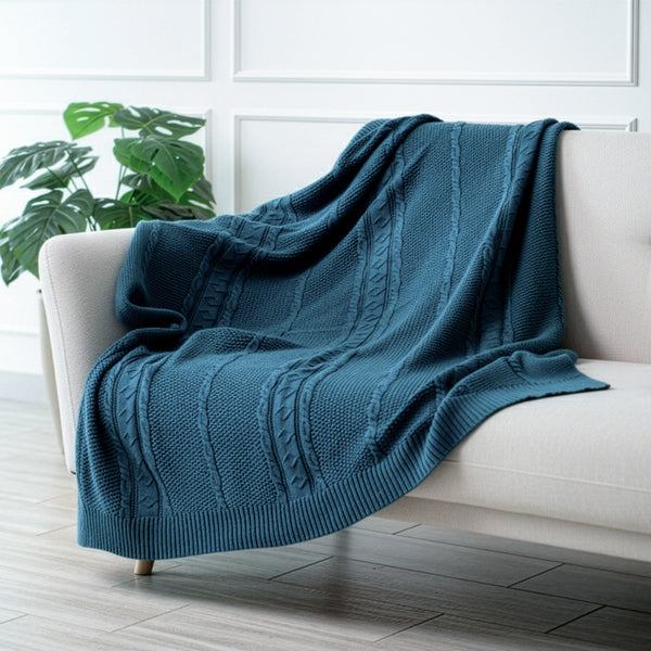 Throw con Trenzas 100% Algodón 150x120 cm – Blue coral