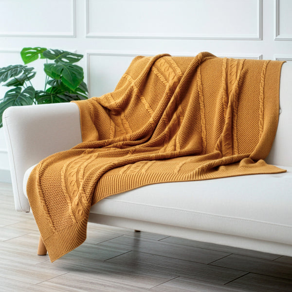 Throw con Trenzas 100% Algodón 150x120 cm – Honey Mustard