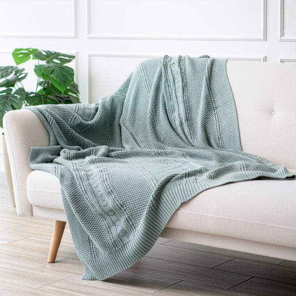 Throw con Trenzas 100% Algodón 150x120 cm – Sea Foam