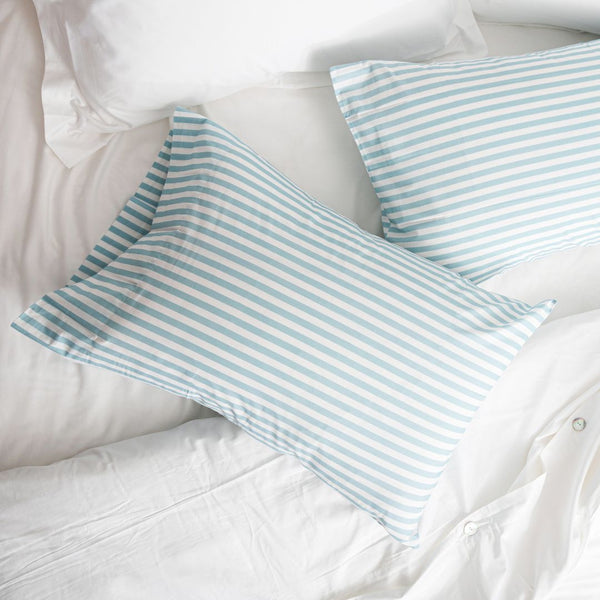 100% Cotton Pillowcase Pack - Light Blue Stripes