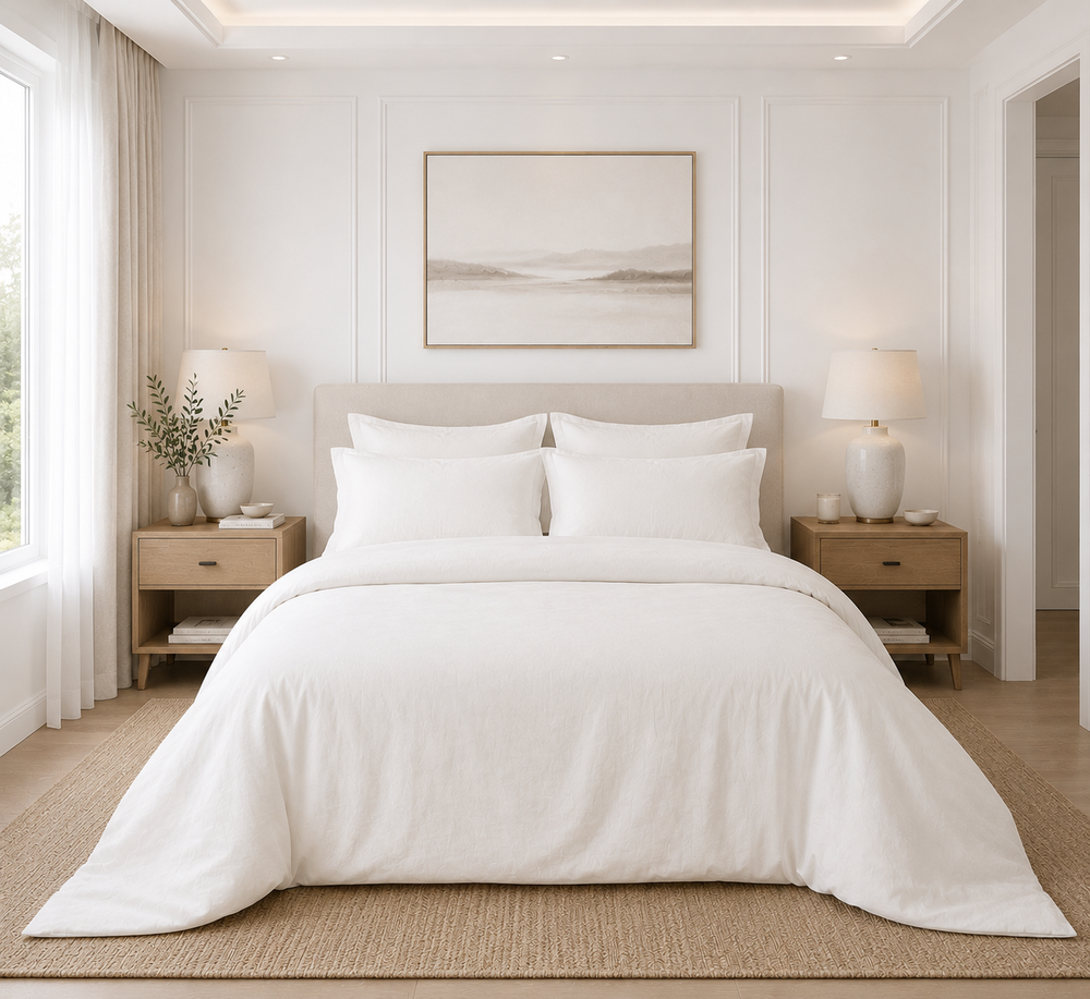 Juego de Cubreduvet 400 Hilos Blanco Natrual Queen