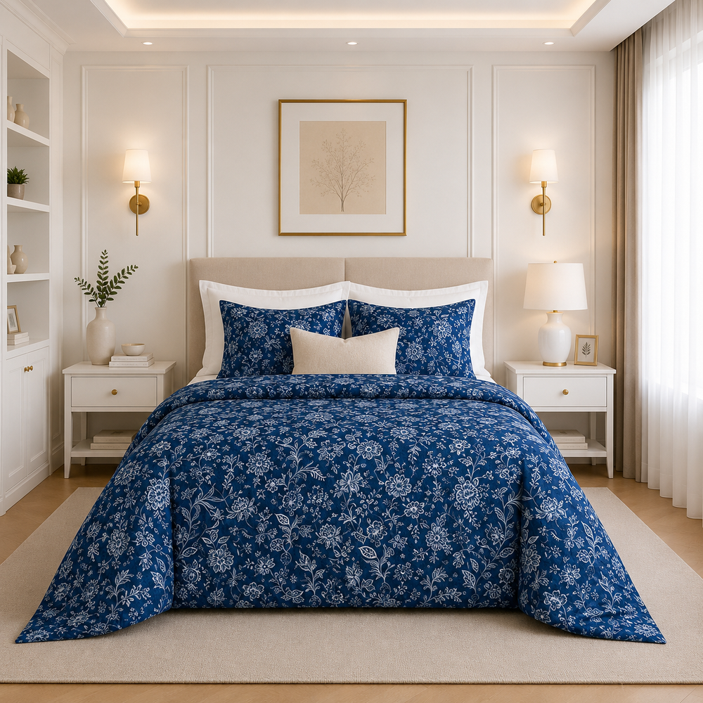 Juego de Cubreduvet Reversible 300/400 Hilos Marsella Azul Marino King