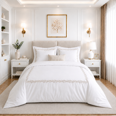 Juego De Cubreduvet 400 Hilos Blanco Optico Bordado Laurus Camel