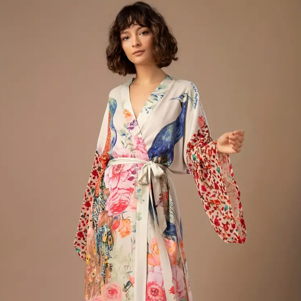 Kimono Floral Pavo Real - Rosa