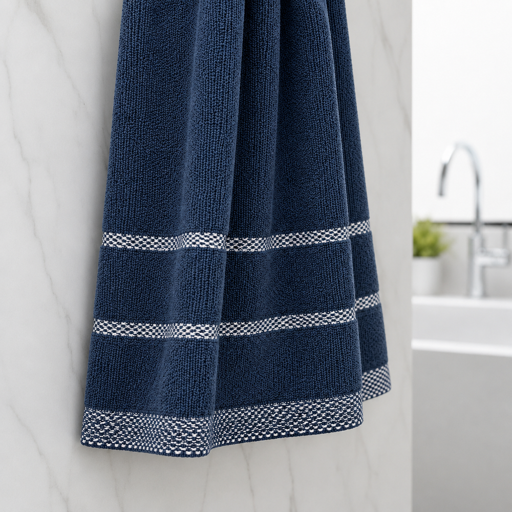Toalla de Baño 40 x 140 cm Marvek 500 gr Azul Marino Blanco
