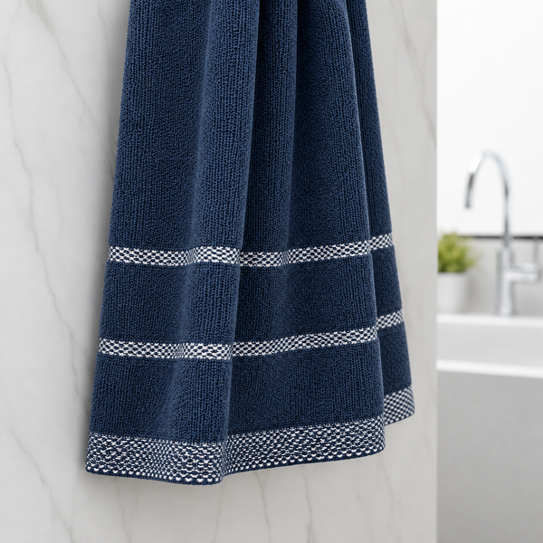 Toalla de Baño 40 x 140 cm Marvek 500 gr Azul Marino Blanco