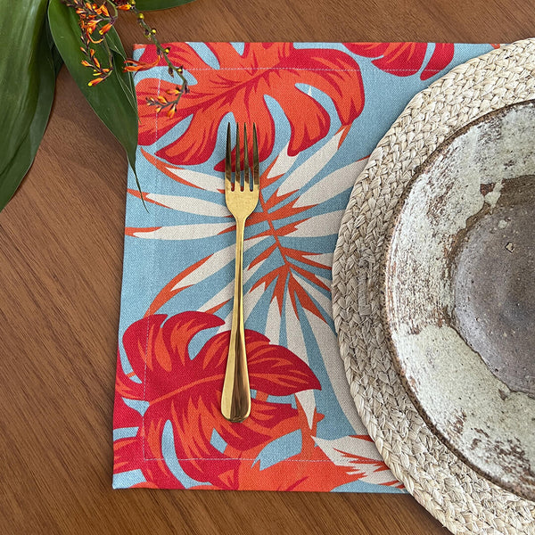 Set Of 4 Red Palms Placemats